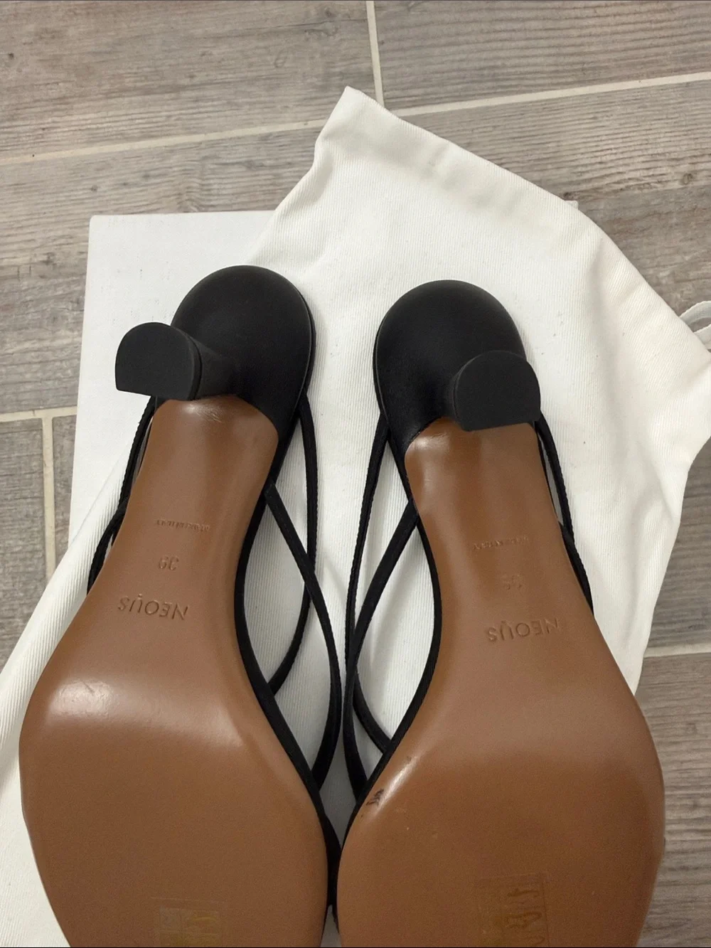 NEOUS Black Strappy Heeled Slide Sandals